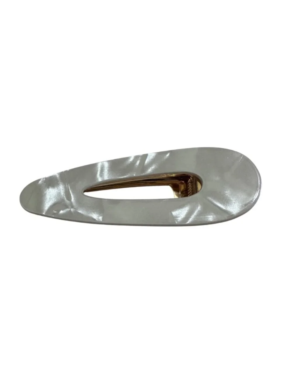 Pearlescent Hair Clip Gold Metal Snap Barrette Elegant Oval Design